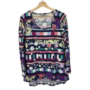 Lularoe Colorful Mixed Floral Stripe Long Sleeve Top S